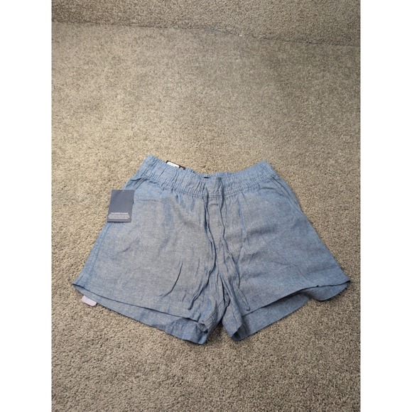 GAP Pants - Gap Womens Small Blue Crosshatch Linen Blend Elastic Waist Drawstring Shorts NEW